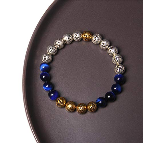 Pulsera De Cuentas De Piedra De Lava, Pulseras De Yoga De Ojo De Tigre Volcánico Electrochapado, Mujeres, Hombres 2, Azul Oscuro