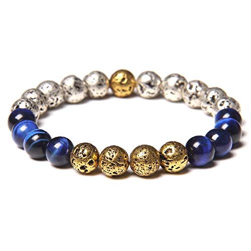 Pulsera De Cuentas De Piedra De Lava, Pulseras De Yoga De Ojo De Tigre Volcánico Electrochapado, Mujeres, Hombres 2, Azul Oscuro