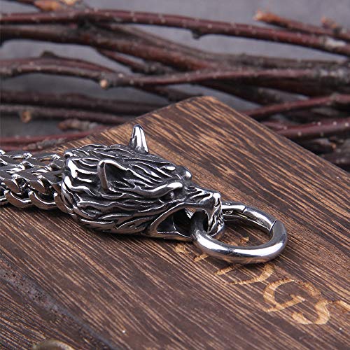 Pulsera de Doble Cabeza Lobo Vikingo Acero Inoxidable para Hombre, Brazalete de Cadena con Eslabones Acero Inoxidable para Trabajo Pesado Joyería Amuleto Vintage Pagano,23CM Pulsera de Doble Cabeza Lobo Vikingo Acero Inoxidable para Hombre, Brazalete de Cadena con Eslabones Acero Inoxidable para Trabajo Pesado Joyería Amuleto Vintage Pagano,23CM