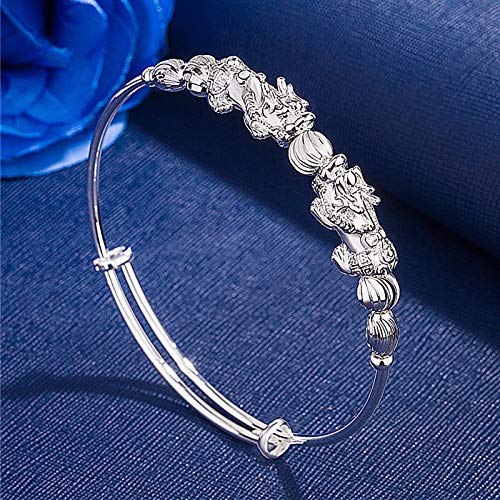 Pulsera Feng Shui Pi Xiu, Pulseras De Brazalete Expandibles De Riqueza De La Suerte Pi Yao para Amuleto De Joyería para Damas De Honor De Novia,Plata