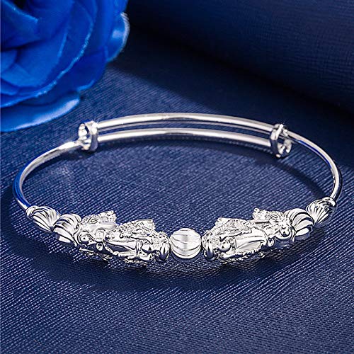 Pulsera Feng Shui Pi Xiu, Pulseras De Brazalete Expandibles De Riqueza De La Suerte Pi Yao para Amuleto De Joyería para Damas De Honor De Novia,Plata