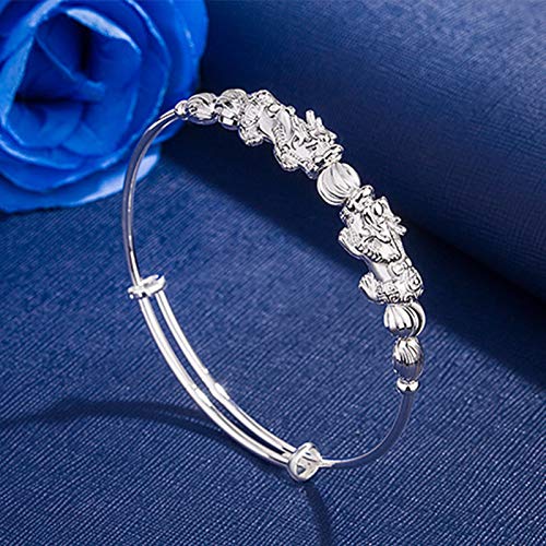 Pulsera Feng Shui Pi Xiu, Pulseras De Brazalete Expandibles De Riqueza De La Suerte Pi Yao para Amuleto De Joyería para Damas De Honor De Novia,Plata Pulsera Feng Shui Pi Xiu, Pulseras De Brazalete Expandibles De Riqueza De La Suerte Pi Yao para Amuleto De Joyería para Damas De Honor De Novia,Plata