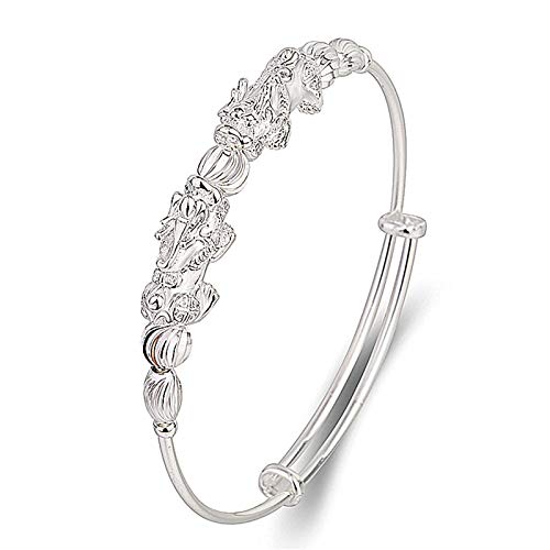 Pulsera Feng Shui Pi Xiu, Pulseras De Brazalete Expandibles De Riqueza De La Suerte Pi Yao para Amuleto De Joyería para Damas De Honor De Novia,Plata