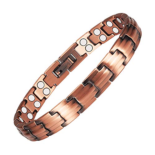 Pulsera magnética de cobre con imanes extrafuertes 1200 Gauss para mujer Joyas Wollet 19,5 CM / 10 MM para aliviar el dolor de la artritis