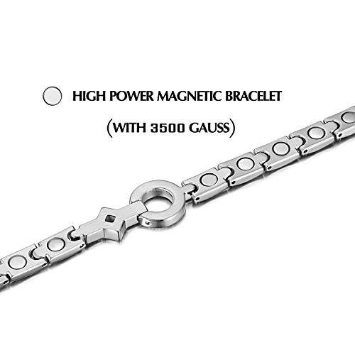 Pulsera Rainso para mujer, pulsera magnética de acero de titanio, pulsera magnética elegante para mujer, alivio del dolor de la artritis, en caja de regalo negra (plata)