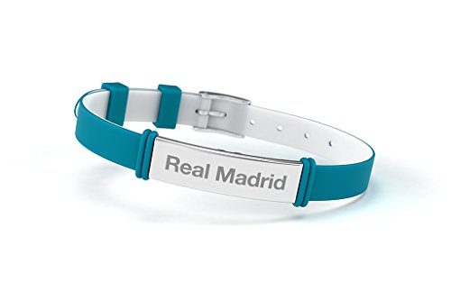 Pulsera Real Madrid Club de Fútbol Fashion Turquesa Ajustable para Hombre, Mujer y Niño. Pulsera de silicona y acero inoxidable. Producto Oficial.