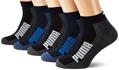 PUMA BWT Cushioned Quarter Socks (5 Pack) Calcetines, azul/negro, 35-38 Unisex Adulto