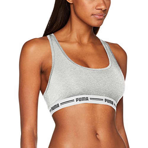 PUMA Iconic Racer Back Bra 1P Ropa Interior, Gris, Medium para Mujer