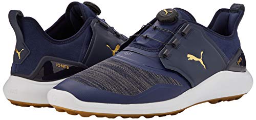 PUMA Ignite Nxt Disc, Zapatos de Golf Hombre, Gris (Peacoat Team Gold/White), 45 EU PUMA Ignite Nxt Disc, Zapatos de Golf Hombre, Gris (Peacoat Team Gold/White), 45 EU
