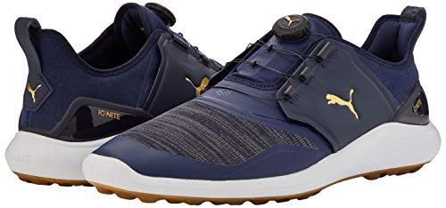 PUMA Ignite Nxt Disc, Zapatos de Golf Hombre, Gris (Peacoat Team Gold/White), 45 EU