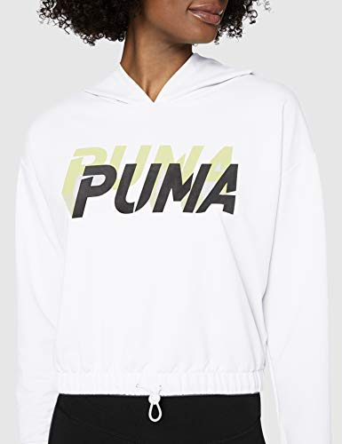 PUMA Modern Sports Hoody Sudadera, Mujer, White-Sunny Lime, M