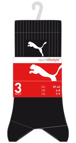 Puma Sports Socks - Calcetines de deporte para hombre, color negro, talla 43-46, 3 unidades