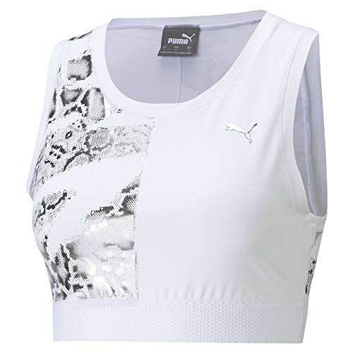 PUMA Train Untmd Crop Tank Camiseta De Tirantes, Mujer, White-Print, S