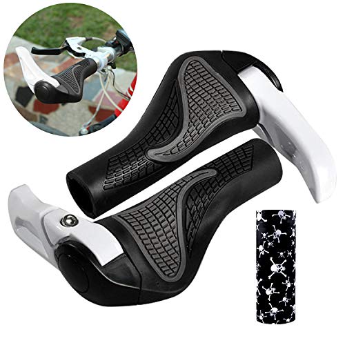 Puños Bicicleta Ergonomicos con Máscara, Wafly 2PCS Puños para Bicicleta de Montaña Con Cuernos Antideslizante Aluminio Caucho Bike Agarre para Bicicleta Moto Montaña MTB BMX Plegable Bicicleta (22mm)