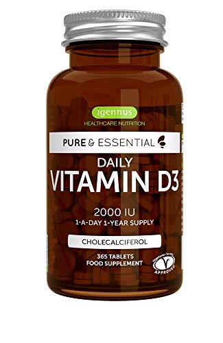 Pure & Essential Vitamina D3 Diaria, colecalciferol 2000 UI, suministro diario para un año, 365 comprimidos Pure & Essential Vitamina D3 Diaria, colecalciferol 2000 UI, suministro diario para un año, 365 comprimidos