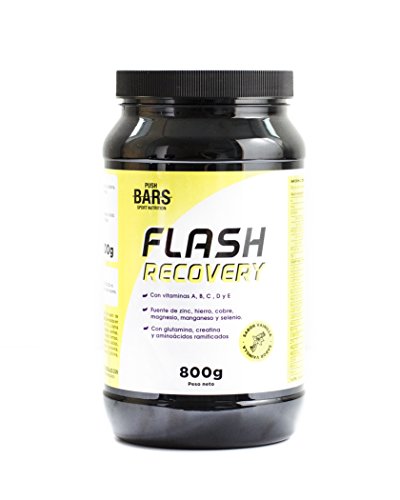 PUSH BARS FLASH RECOVERY Complemento alimenticio en polvo a base de hidratos de carbono y proteína. Con glutamina, creatina, y aminoácidos ramificados. 800gr Sabor Vainilla