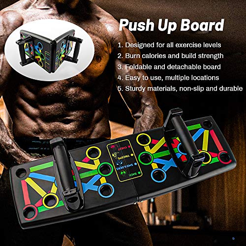 Push Up Rack Board, Tabla de Empújar Portátil Multiparte 14 en 1, Maquinas Plegables Codificadas por Color para Hacer Ejercicio para el Entrenamiento Muscular del Brazo en Interiores (negro)