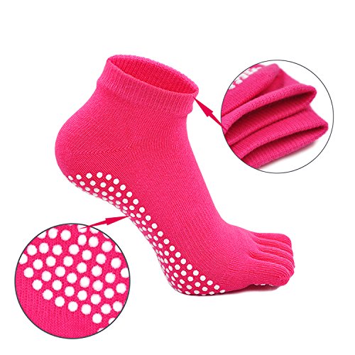 PUTUO Mujer Calcetines Pilates Yoga Antideslizantes, Mujer Cinco Calcetines de los Dedos para Pilates Yoga Danza Gimnasio Deportes Artes Marciales, 4 pares PUTUO Mujer Calcetines Pilates Yoga Antideslizantes, Mujer Cinco Calcetines de los Dedos para Pilates Yoga Danza Gimnasio Deportes Artes Marciales, 4 pares