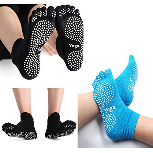 PUTUO Mujer Calcetines Pilates Yoga Antideslizantes, Mujer Cinco Calcetines de los Dedos para Pilates Yoga Danza Gimnasio Deportes Artes Marciales, 4 pares