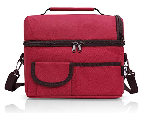 PuTwo Térmica Porta Alimentos 8L Hermética Bolsa Térmica Plegable Bolso Nevera Térmica Tela Bolsas Térmicas para Llevar Comida Nevera Almuerzo para Adulto Niños Trabajo Playa Viaje -Vino Tinto/Rojo