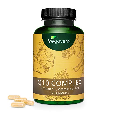 Q10 Coenzima Complex Vegavero® | Ubiquinol Natural 100 mg | Vitamina C & Zinc | Con Acerola + Vitamina E (Tocoferol) | Antioxidante + Antiedad | Sin Aditivos | 120 Cápsulas