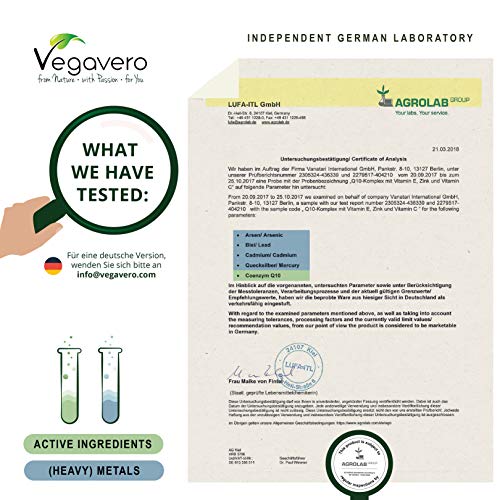 Q10 Coenzima Complex Vegavero® | Ubiquinol Natural 100 mg | Vitamina C & Zinc | Con Acerola + Vitamina E (Tocoferol) | Antioxidante + Antiedad | Sin Aditivos | 120 Cápsulas