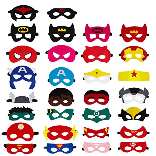 QH-Shop Máscaras de Superhéroe, Máscaras de Fieltro Mitad Máscara de Cosplay con Cuerda Elástica Máscaras de Ojos para Niños Mayores de 3 años 30 Piezas QH-Shop Máscaras de Superhéroe, Máscaras de Fieltro Mitad Máscara de Cosplay con Cuerda Elástica Máscaras de Ojos para Niños Mayores de 3 años 30 Piezas