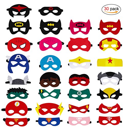 QH-Shop Máscaras de Superhéroe, Máscaras de Fieltro Mitad Máscara de Cosplay con Cuerda Elástica Máscaras de Ojos para Niños Mayores de 3 años 30 Piezas