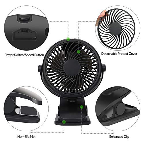 Qhui Ventilador USB, Portatil Mini Ventilador Silencioso, 3 Velocidades Potente Pinza Ventiladores Pequeño de Mesa con Recargable Batería y Cable USB para Oficina, Hogar, Fitness, Cochecito de Bebé Qhui Ventilador USB, Portatil Mini Ventilador Silencioso, 3 Velocidades Potente Pinza Ventiladores Pequeño de Mesa con Recargable Batería y Cable USB para Oficina, Hogar, Fitness, Cochecito de Bebé