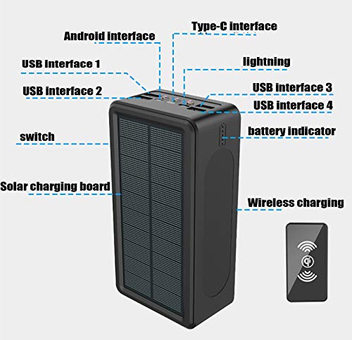 Qi Wireless Cargador Portátil Power Bank 100000Mah Batería Externa Alta Capacidad Paquetes 4 Puertos USB Y Linterna LED Compatible para Teléfono Móvil, Tableta, Al Aire Libre, Camping