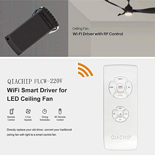 QIACHIP Actualizado WiFi Universal Control Remoto Para Ventilador De Techo De Luz, 3 Velocidades, 4 Temporizadores, Inalámbrico Cambiar Kit, Soporte de aplicaciones, Compatible Para Alexa, Google Casa