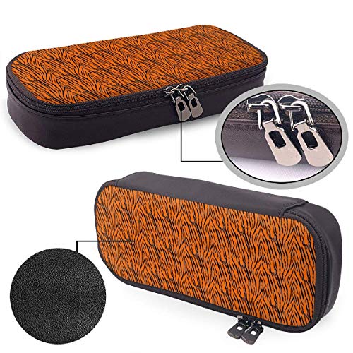 QiangQ Tiger Stripes Orange Pattern Estuche de lápices de cuero Útiles escolares para escolares Útiles de oficina Estudiantes QiangQ Tiger Stripes Orange Pattern Estuche de lápices de cuero Útiles escolares para escolares Útiles de oficina Estudiantes