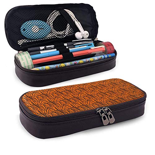 QiangQ Tiger Stripes Orange Pattern Estuche de lápices de cuero Útiles escolares para escolares Útiles de oficina Estudiantes QiangQ Tiger Stripes Orange Pattern Estuche de lápices de cuero Útiles escolares para escolares Útiles de oficina Estudiantes