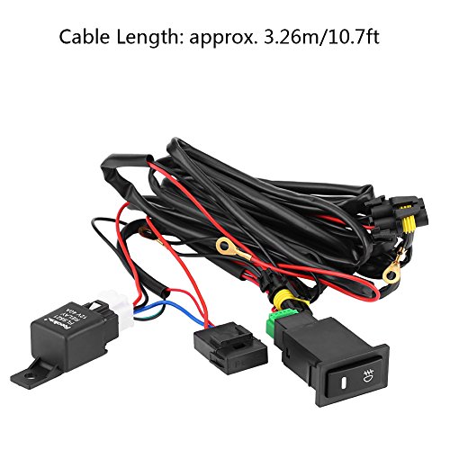 Qiilu 12V Universal Coche LED Interruptor de encendido/apagado de la luz de niebla Kit de Relé de fusible del arnés de cableado