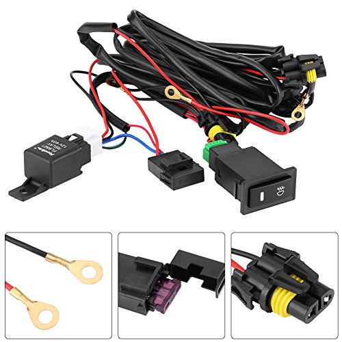 Qiilu 12V Universal Coche LED Interruptor de encendido/apagado de la luz de niebla Kit de Relé de fusible del arnés de cableado