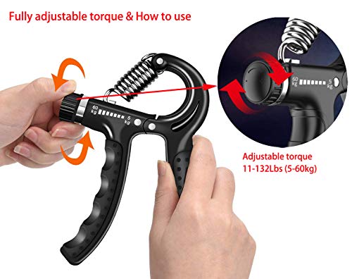 QIMMU Fortalecedor de Agarre de Mano Kit,Fortalecedores de Mano,Hand Grip,Agarrador de Mano Ajustable para Entrenamiento Antebrazo, Muñeca QIMMU Fortalecedor de Agarre de Mano Kit,Fortalecedores de Mano,Hand Grip,Agarrador de Mano Ajustable para Entrenamiento Antebrazo, Muñeca