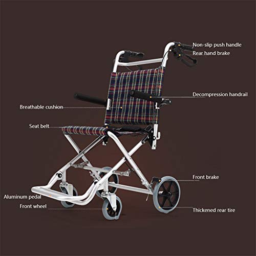 QINAIDI Silla de Ruedas de aleación de Aluminio para Ancianos y niños, Plegable, Ligera, portátil, Scooter,46cm