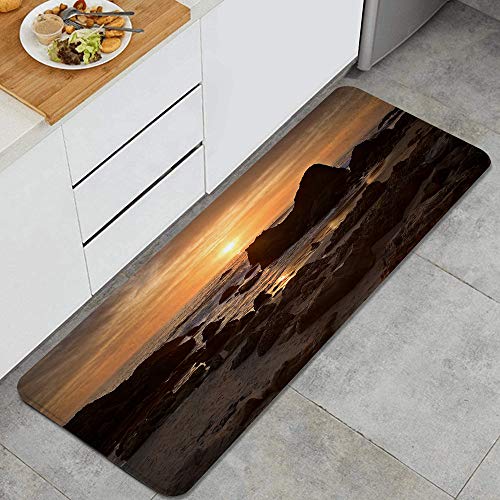 QINCO Anti Fatiga Cocina Alfombra del Piso,Woods Cove Laguna Beach,Antideslizante Acolchado Puerta Habitación Bañera Alfombra Almohadilla,120 x 45cm