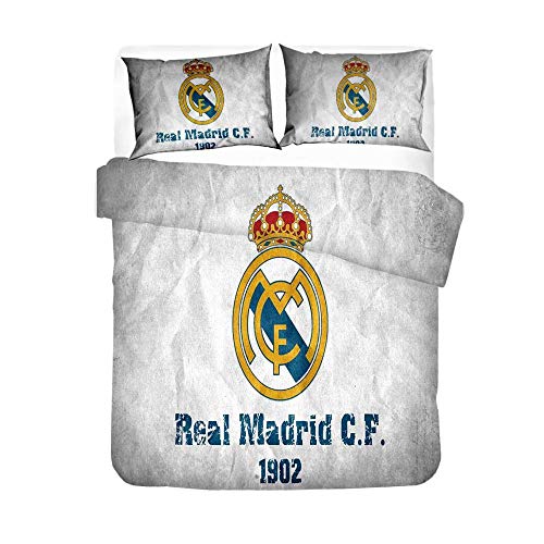 Qingxsm Juego de Ropa de Cama 3 Piezas 135 x 200 cm Microfibra Funda nórdica con 2 Fundas de Almohada 50 x 75 cm con Cremallera Juegos de Cama con impresión Digital 3D - casa Real Madrid