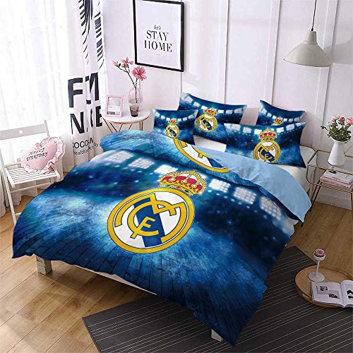 Qingxsm Juego de Ropa de Cama 3 Piezas 200 x 200 cm Microfibra Funda nórdica con 2 Fundas de Almohada 50 x 75 cm con Cremallera Juegos de Cama con impresión Digital 3D - casa Real Madrid