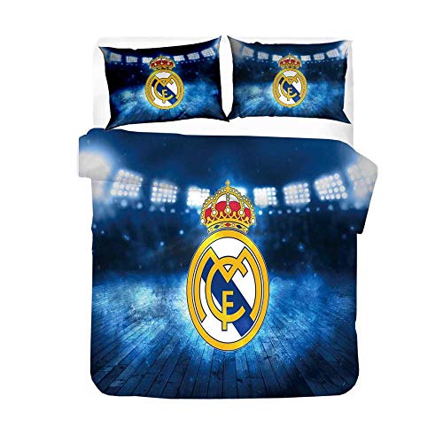 Qingxsm Juego de Ropa de Cama 3 Piezas 200 x 200 cm Microfibra Funda nórdica con 2 Fundas de Almohada 50 x 75 cm con Cremallera Juegos de Cama con impresión Digital 3D - casa Real Madrid