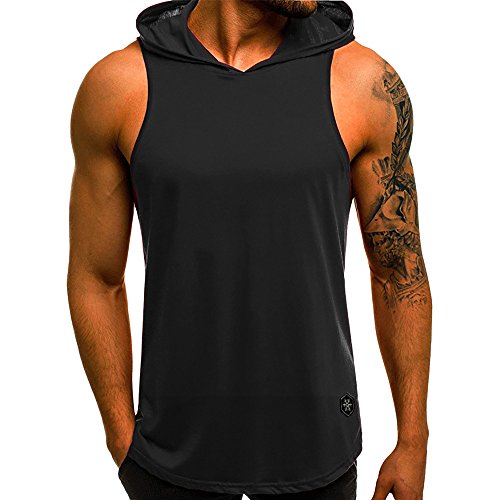 QinMM Camiseta con Capucha de Tirantes Deportes para Hombre, Tops Camisa sin Mangas de Verano Fitness (M, Negro)