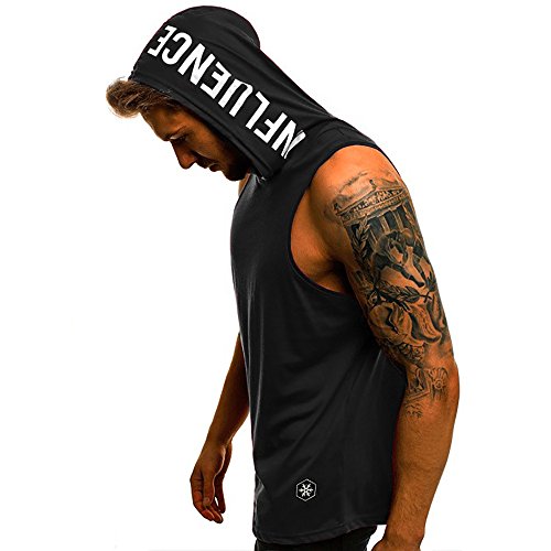 QinMM Camiseta con Capucha de Tirantes Deportes para Hombre, Tops Camisa sin Mangas de Verano Fitness (M, Negro)