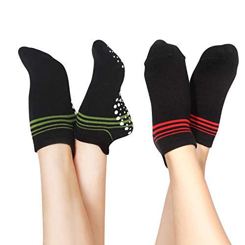 Qishare 2 Pares de Calcetines Antideslizantes para Hombres y Mujeres, Ideales para Yoga, Hospital para Ancianos, Pilates, Embarazo de Maternidad, Barra, trampolín, Zumba, Tai chi y hogar (M)