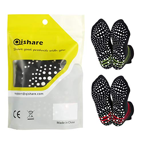 Qishare 2 Pares de Calcetines Antideslizantes para Hombres y Mujeres, Ideales para Yoga, Hospital para Ancianos, Pilates, Embarazo de Maternidad, Barra, trampolín, Zumba, Tai chi y hogar (M)