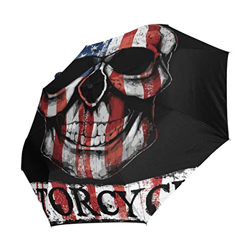 QMIN Paraguas plegable automático, diseño de calavera americana, resistente al viento, protección UV, para viajes, compacto, para mujeres, hombres y niñas QMIN Paraguas plegable automático, diseño de calavera americana, resistente al viento, protección UV, para viajes, compacto, para mujeres, hombres y niñas
