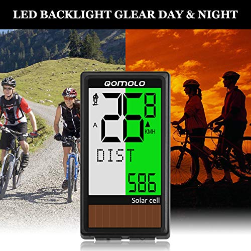 Qomolo Cuentakilómetros para Bicicleta, Energía Solar Velocímetro Inalámbrico para Bicicleta,Muti-Funcion Impermeable Ciclocomputador Ciclismo,Ordenador para Bicicleta,Odómetro de Bicicleta Qomolo Cuentakilómetros para Bicicleta, Energía Solar Velocímetro Inalámbrico para Bicicleta,Muti-Funcion Impermeable Ciclocomputador Ciclismo,Ordenador para Bicicleta,Odómetro de Bicicleta
