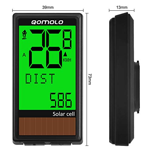 Qomolo Cuentakilómetros para Bicicleta, Energía Solar Velocímetro Inalámbrico para Bicicleta,Muti-Funcion Impermeable Ciclocomputador Ciclismo,Ordenador para Bicicleta,Odómetro de Bicicleta