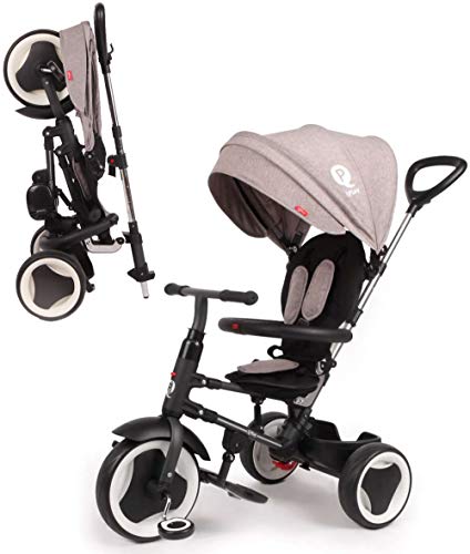 QPLAY Triciclo Evolutivo para Bebés con Ruedas de Aire Rito - Plegable - Gris - De 10 a 36 Meses - Peso máximo soportable 25kg