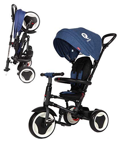 QPLAY Triciclo Evolutivo para Bebés Rito Air - Plegable - con Pedales - Azul - De 10 a 36 Meses - Peso máximo soportable 25kg